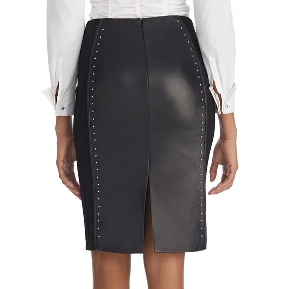 WHBM LEATHER PANEL BLACK PENCIL SKIRT - Picture 3 of 6